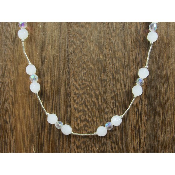 20 Inch Sterling Silver Rustic Faux Light Tone Crystals Necklace - Picture 1 of 6